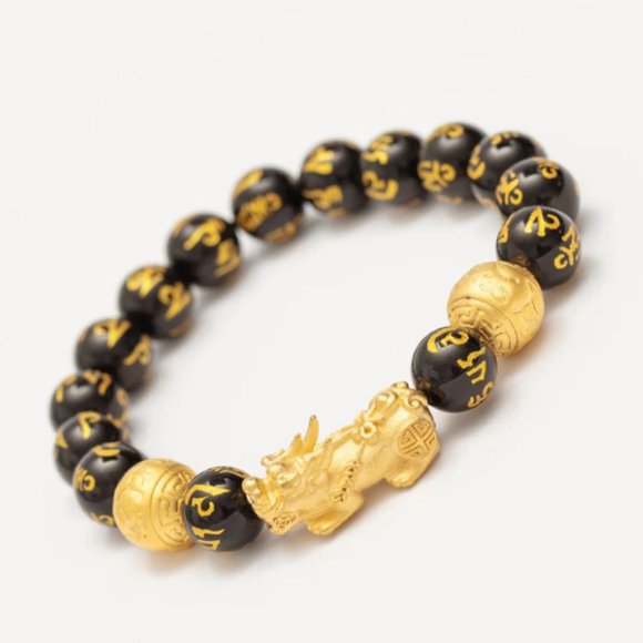 10mm Feng Shui PiXiu Obsidian Wealth Beaded Stretch Bracelet - Picture 2 of 11
